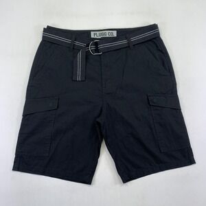 PLUGG CO. Black Cargo Shorts Size 32 Mens Belted Skater Grunge Y2k Outdoors